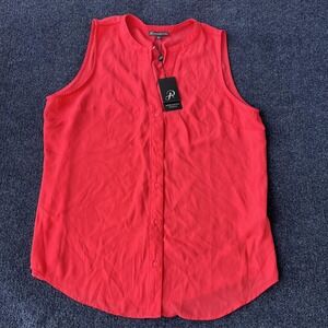 Adrianna Papell Blouse Womens Large Hot Poppy Sleeveless Button Front AD1S300528